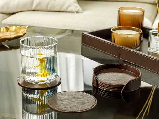 Leather Set of coasters for glasses 10 cm 6 pcs